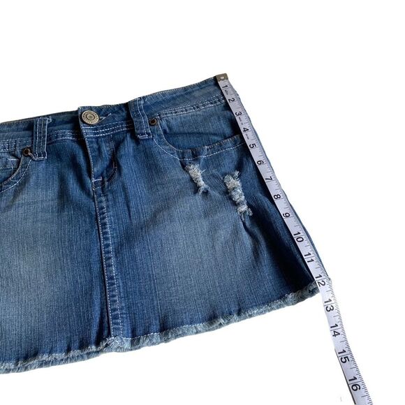 Vintage Hydraulic Distressed Raw Hem Micro Mini Skirt Blue Sz 7/8 - Picture 9 of 12